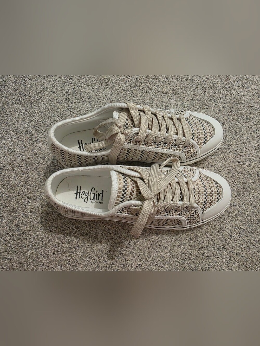 Hey Girl by Corkys Beige Woven Lace-Up Sneakers Size 10